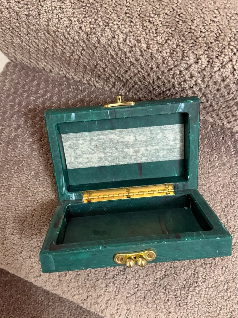 Green Marble Resin clutch with Gold Clasp